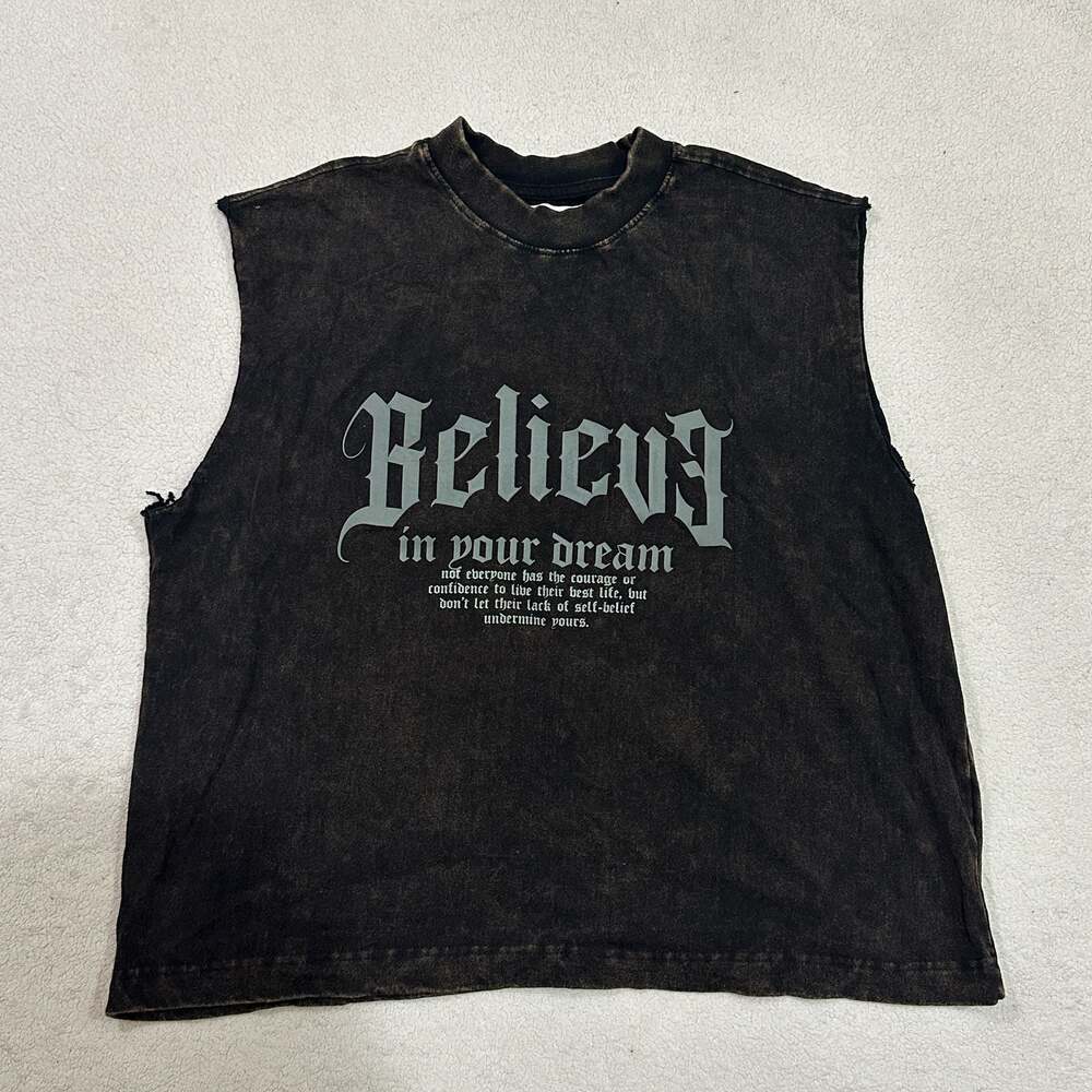 Riot Empire Believe In Your Dream Acid Wash Distressed Muscle Tank Top